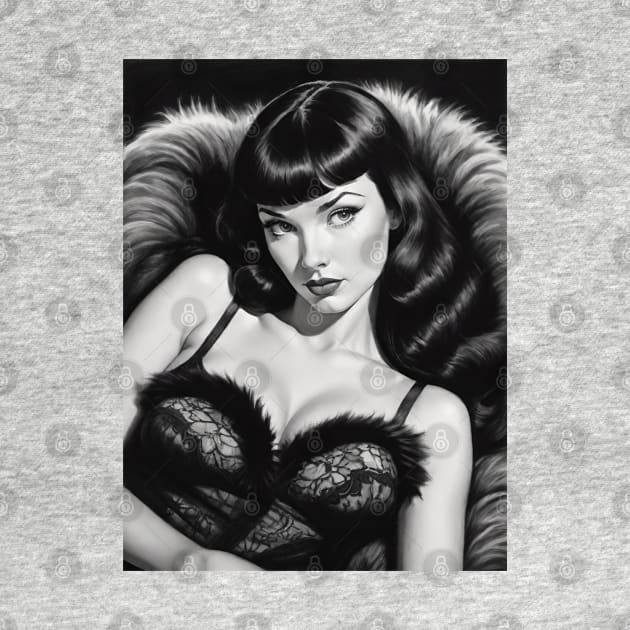 Bettie Page Black and White Portrait by Absinthe Society 